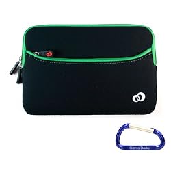 GizmoDorksZipperSleeveCase(BlackwithGreenTrim)withCarabinerKeyChainfortheAmazonKindle3(LatestGeneration,6Display)