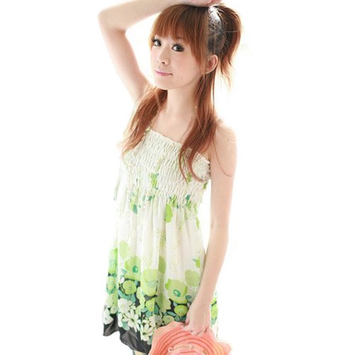 my closet　当店オリジナル仕様　ふんわり花柄シフォンチュニックキャミワンピース グリーン
