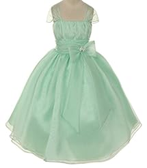Girls Cap Sleeves Knee Length Organza Lace-Up Flower-Girl Dress  With a Sash 