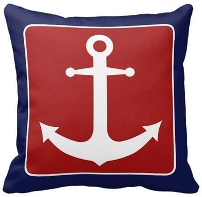 Nautical Anchor - Red White and Blue Throw Pillow Personalized 18x18 Inch Square Cotton Throw Pillow Case Decor Cushion Covers