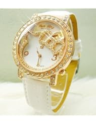 Hello Kitty Watch Rose Gold Rhinestone Watch with Red Heart Love Necklace--WHITE