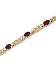 14k Yellow Gold Natural Garnet And Diamond Tennis Bracelet