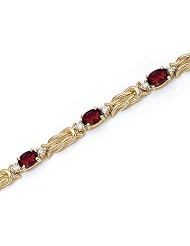 14K Yellow Gold Oval Garnet and Diamond Bracelet