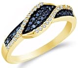 14k Yellow OR White Gold Cross Over Black and White Diamond Ladies Womens Anniversary Fashion Ring Band (1/4 cttw)