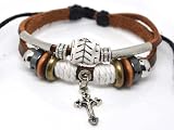 4030058 Christian Religious Scripture Inspirational Cross Leather Bracelet