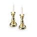 Dollhouse Miniature Pair of Round Brass Candlesticks w/Candles