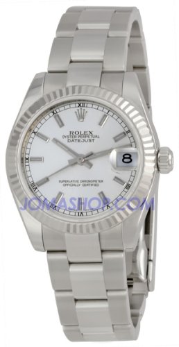 Rolex Datejust Silver Index Dial Oyster Bracelet 18k White Gold Fluted Bezel Unisex Watch 178274SSO
