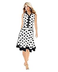Fit-and-Flare Fitted Belted Pleated Sleeveless Polka Dot Print Faux-Leather/Linen  Dress