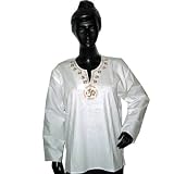 Yoga Wear for Women Aum White Long Sleeve Yoga Cotton Tunic Top M