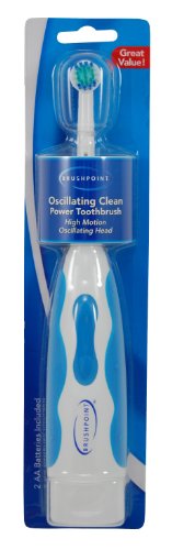 Brushpoint Oscillating Clean Battery Toothbrush, Light Blue