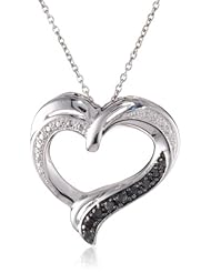 Sterling Silver 1/10cttw Black Diamond Heart Pendant Necklace, 18"