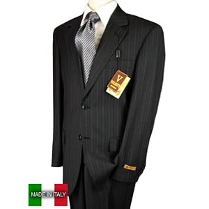 Cashmere Wool Made in Italy Hand Tailored Valenti Suits - 2 Button Jacket Flat Front Pants Charcoal Pinstripe
