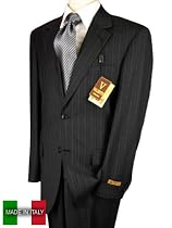 Cashmere Wool Made in Italy Hand Tailored Valenti Suits - 2 Button Jacket Flat Front Pants Charcoal Pinstripe