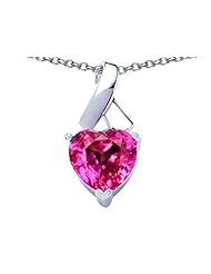 Original Star K (tm) 8mm Heart Shape Created Pink Sapphire Ribbon Pendant in 925 Sterling Silver