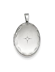 Sterling Silver & Diamond Side Scallops 19mm Oval Locket