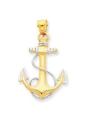 14k Two-tone Gold Anchor w/Rope Pendant