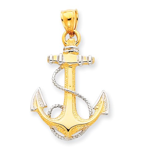 14k Gold Two-tone Anchor w/Rope Pendant Real Goldia Designer Perfect Jewelry Gift