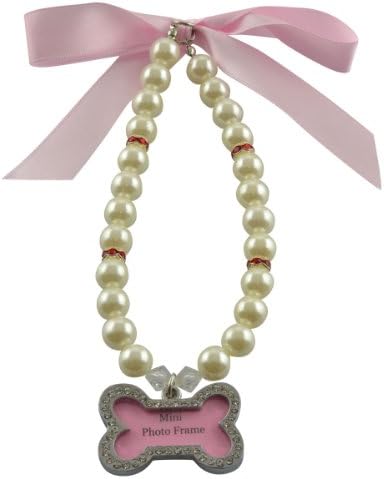 Dogloveit Pet Puppy Cat Dog Accessories Pearl Necklace w/ Shiny Bone Pendant Lovely Jewelry for Pet Dog Cat (Pink, S)