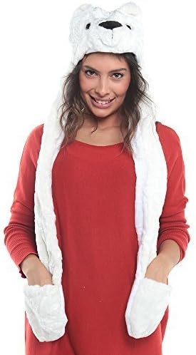 Winter Polar Bear Animal Hat with Long Fur Balls Plushy Animal Cap