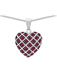 Original Star K (tm) Created Ruby Puffed Heart Pendant in .925 Sterling Silver