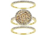 10KT 1.00CTW CHAMPAGNE AND WHITE DIAMOND CLUSTER RING WITH TWO BANDS ERV=$1,249.99
