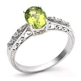 18k White Gold Estate Style Peridot and Diamond Ring