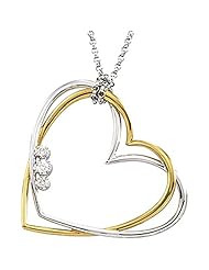 14K Two-Tone Gold Diamond Heart Pendant with Chain - 0.07 Ct. -- LIFETIME WARRANTY