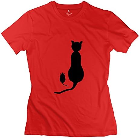 Women's Classic Casual T Shirt Cat And Mouse Size XS Red