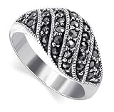 Sterling Silver Marcasite Diamond cut Band Ring