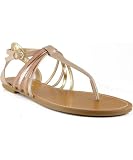 Sunny Feet Sloane-09 Metallic Contrast Strap Slingback Flat Sandal Shoes NUDE