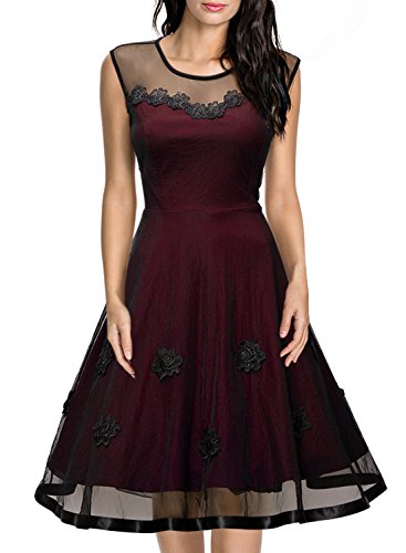Miusol Women's Elegant Illusion Floral Lace Cap Sleeve Bridesmaid Prom Dress