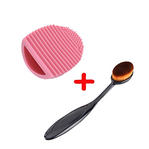 Yoyorule 1Pc Random Color Makeup Brush + 1Pc Brushegg Cleaning Oval Cosmetic Foundation Powder Brush