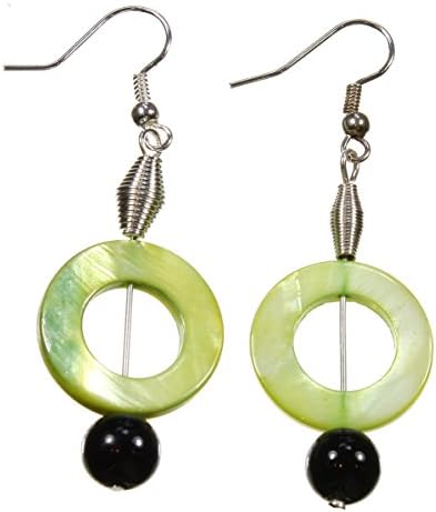 "Skewer Me an Olive, Please!" Genuine Mother-of-Pearl Shell Earrings, Lime Green and Black