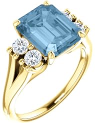 18K Yellow Gold 10.00x8.00mm Emerald Cut Sky Blue Topaz and Diamond Ring -- LIFETIME WARRANTY