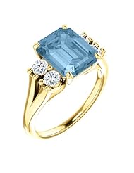 10K Yellow Gold 10.00x8.00mm Emerald Cut Sky Blue Topaz and Diamond Ring -- LIFETIME WARRANTY