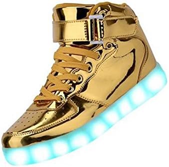 Women High Top USB Charging LED Shoes Flashing Sneaker (9US, Gold)