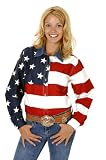 Womens Long Sleeve Roper Stars & Stripes Pieced American Flag Patriot _ 2X _ red