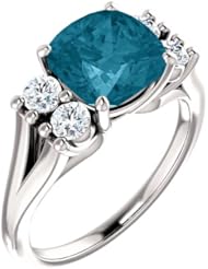 18K White Gold 8.00x8.00mm Antique Cushion Cut London Blue Topaz and Diamond Ring -- LIFETIME WARRANTY