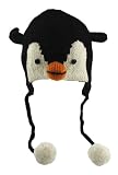 DeLux Penguin Face Wool Pilot Animal Cap/Hat with Ear Flaps and Poms