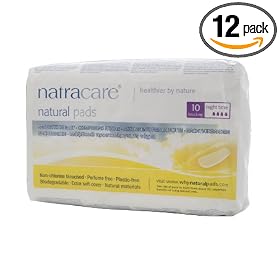 Natracare Natural Pads, Extra Long, Night Time,  10 Count Boxes (Pack of 12)