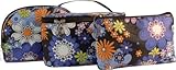 New Mad Style Blue Floral Zipper Pouch Make up Cosmetic Travel Toiletry Ladies 3 Bag Set