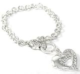 Beautiful Horse Head in Heart Toggle Charm Bracelet Silver Tone with Crystal Accents