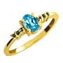 0.59 Ct Oval Swiss Blue Topaz and Blue Diamond 18k Yellow Gold Ring