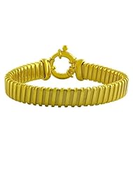 18 Karat Yellow Gold over Silver Polished/ Textured Stripe Bracelet (7.5 Inch)