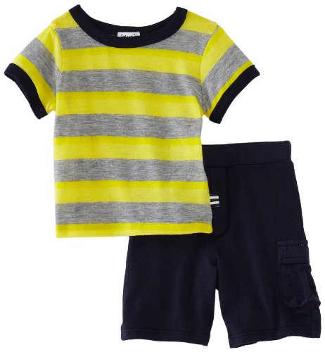 Splendid Littles Baby-Boys Infant Wave Stripe Tee And Cargo Short, Lemoncello, 12-18 Months