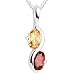Oval Cut Citrine & Garnet Pendant Necklace Sterling Silver