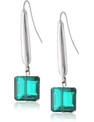 Kenneth Cole New York "Geometric Pave" Green Square Bead Long Drop Earrings