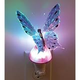 Color Changing Fiber Optic Butterfly Nightlight; Pink Glowing LED Butter Fly Night Light Makes A Great Gift Idea