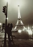 Paris Rendevouz Couple Kissing, Eiffel Tower Art Poster Print - 16x20 Art Poster Print, 16x20