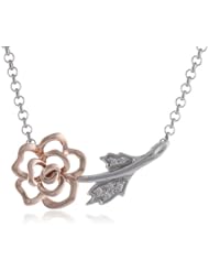 XPY Sterling Silver and 14k Rose Gold Flower Necklace with Diamond Accents, 17"